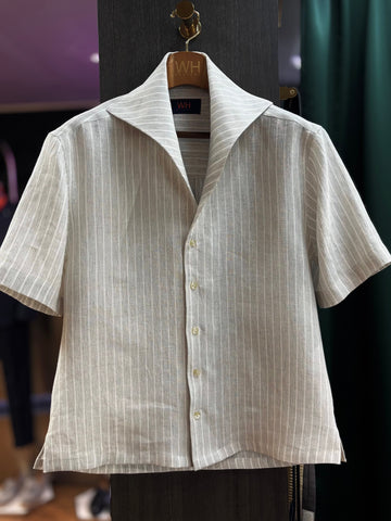 Made-to-measure Cooper collar shirt in linen, fashion led design Kuala Lumpur tailoring.