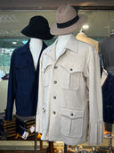 Bespoke beige safari jacket made-to-measure tailored fit.