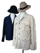 Luxury tailored safari jacket in beige and navy colour for four-season wear