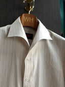 Close up of albini shirt showcasing collar details.