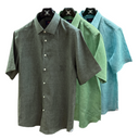 Albini linen short-sleeve shirts in classic army green turquoise shades — perfect for casual elegance in summer. 
