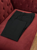 Wide peak lapels on Huddersfield Super Black suit