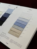 Albini Sahara Luxury fabric book, showcasing 100% European flax linen for premium bespoke shirts.