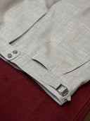 bespoke pants side buckle waistband detail