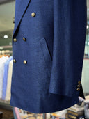 Bespoke navy double-breasted jacket crafted with Holland & Sherry fabric in Malaysia