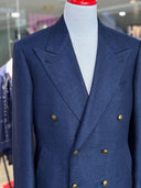 Front view of handmade full canvas navy bespoke jacket by WH Bespoke