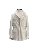 Light-colored jacket suitable for travel.