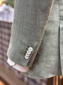 Welted chest pocket on Drago wool-linen jacket